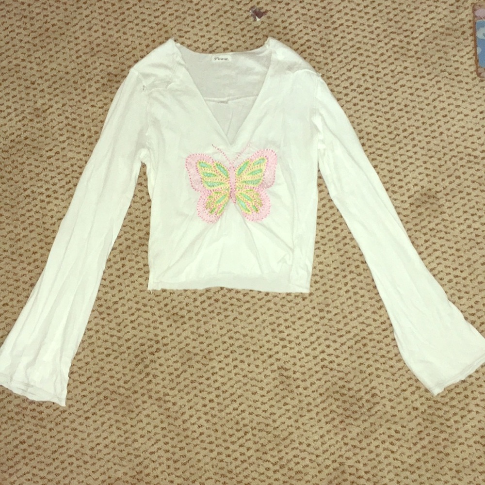 Vintage Cropped long sleeve butterfly shirt